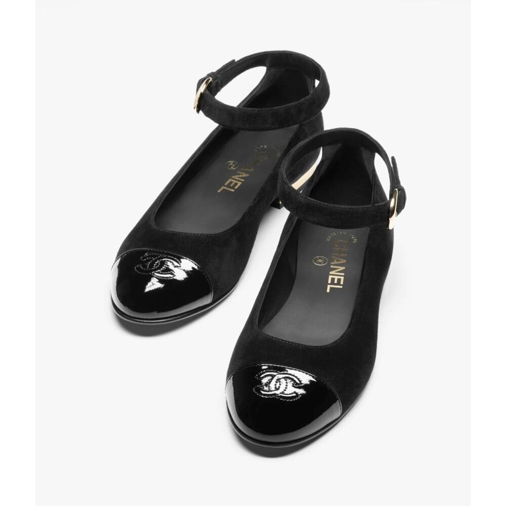 Chanel 24K Black Suede Patent CC Mary Jane Ankle Strap Ballerina Ballet Flat 40 - Picture 4 of 16